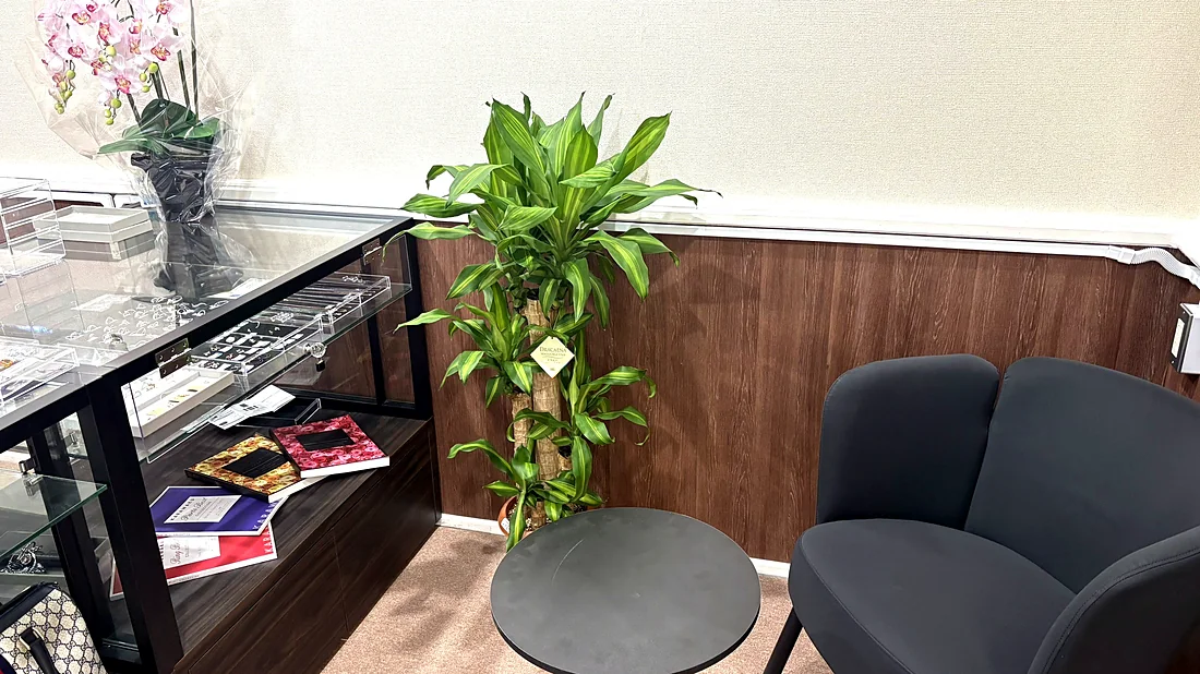 買取店の店内。カウンターと什器
